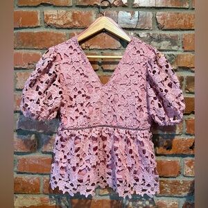 Endless Rose Pink Puff Sleeve with Crocheted Lace Top
